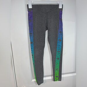 Justice Active Youth Gray  & Neon GreenBlue“LOVE JUSTICE” SidedLeggings Size 12